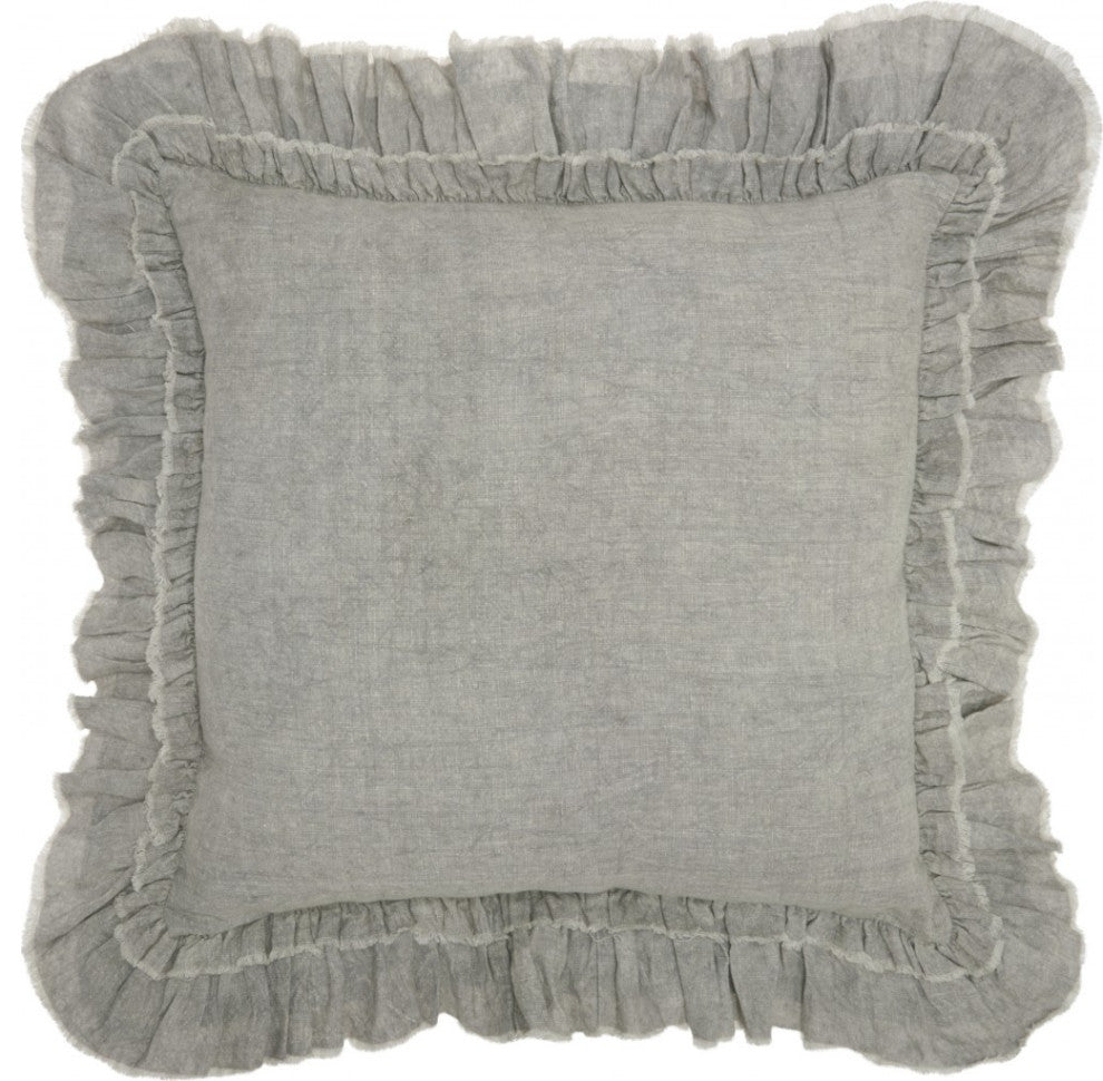 24" Light Gray Pillow With Ruffled Edges