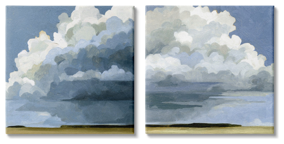 Sublime Outdoor Weather Landscape Cloudy Sky Painting, 2pc, each 17 x 17