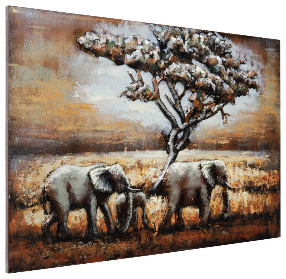 "Elephants" Mixed Media Iron Hand Painted Dimensional Wall Art