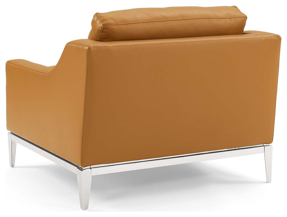 Armchair and Loveseat Sofa Set, Leather, Tan, Modern, Living Lounge Hospitality