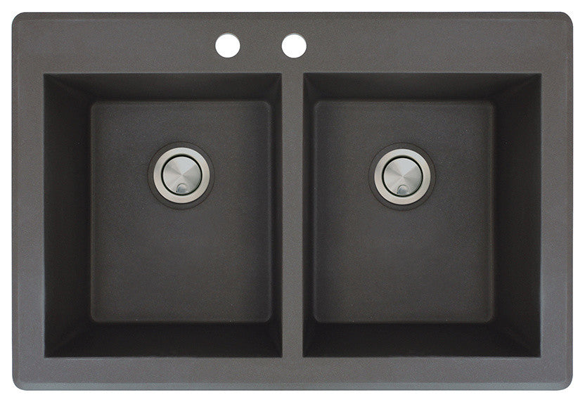 Radius 33" silQ Granite Drop-in Double Bowl Kitchen Sink with 2 Holes in Black