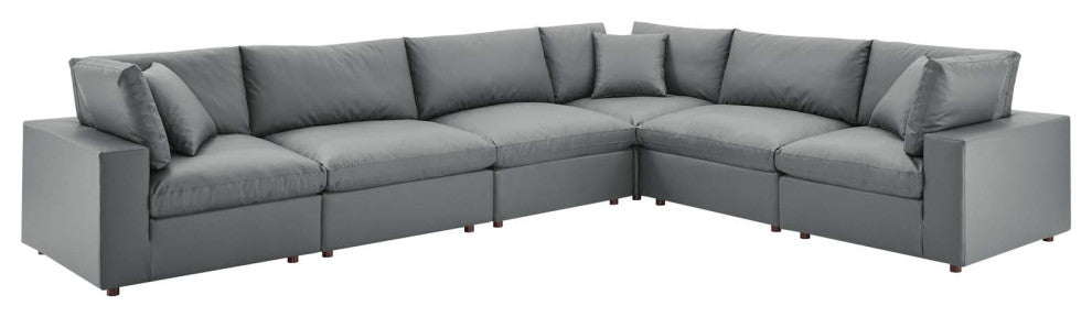 Sectional Sofa Set, Faux Vegan Leather, Gray, Modern, Lounge Hospitality