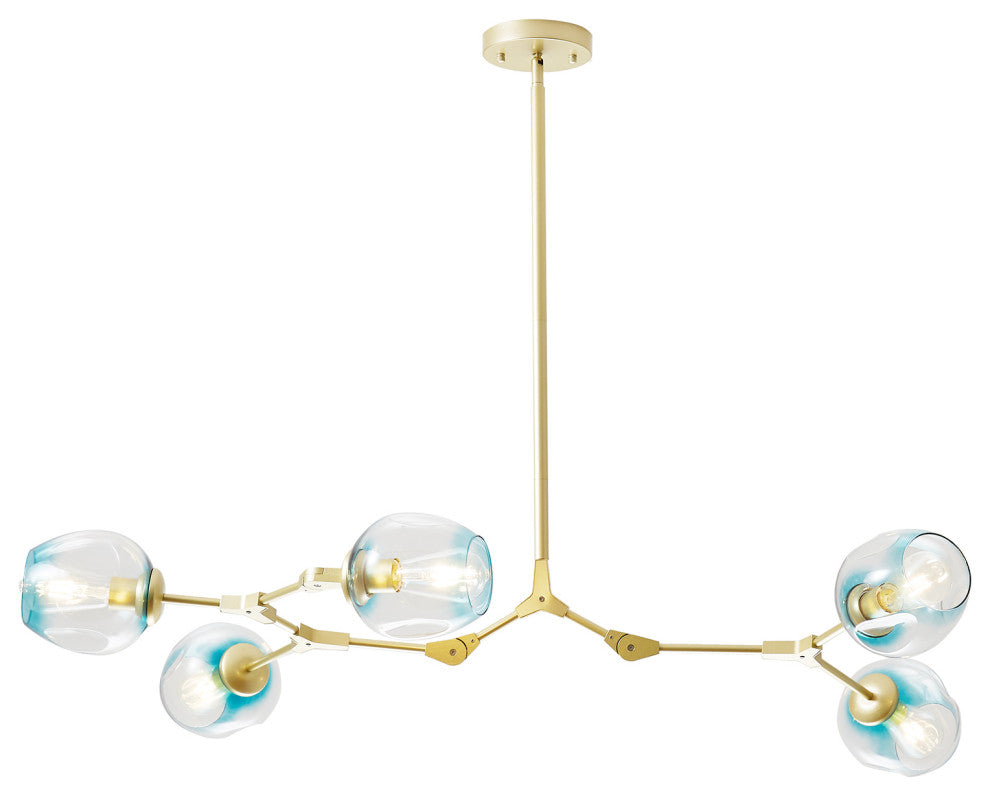 8-Light Adjustable Colorful Glass Shades Chandelier Pendant,Clear Glass Shades, Blue, 5 Light