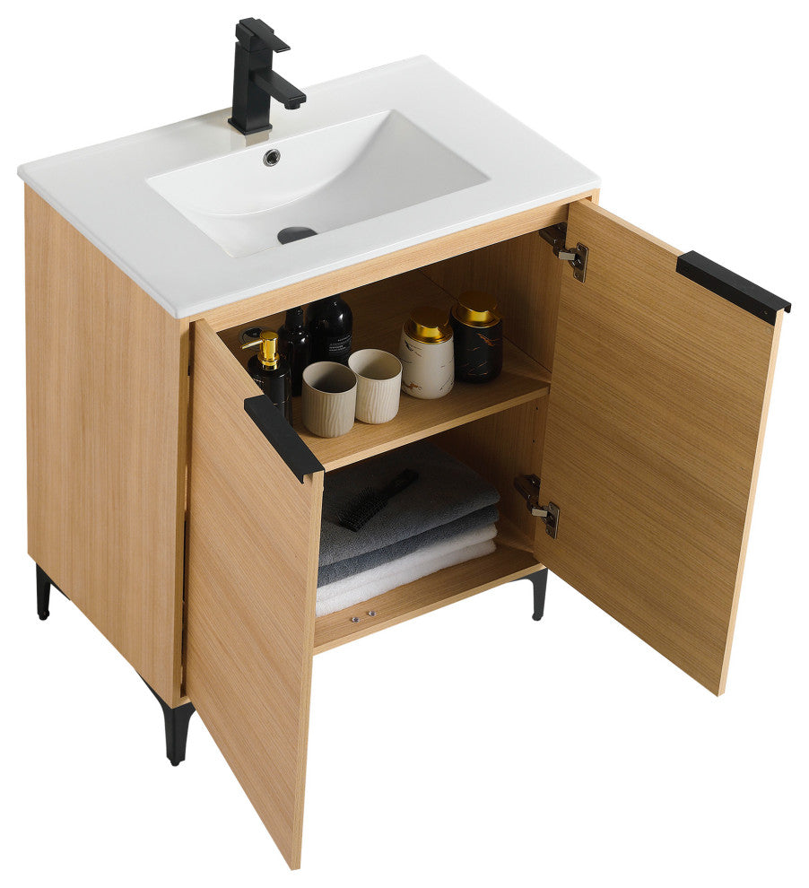 Wilmington Bath Vanity, Natural Oak, 30 Inch, Black Hardware