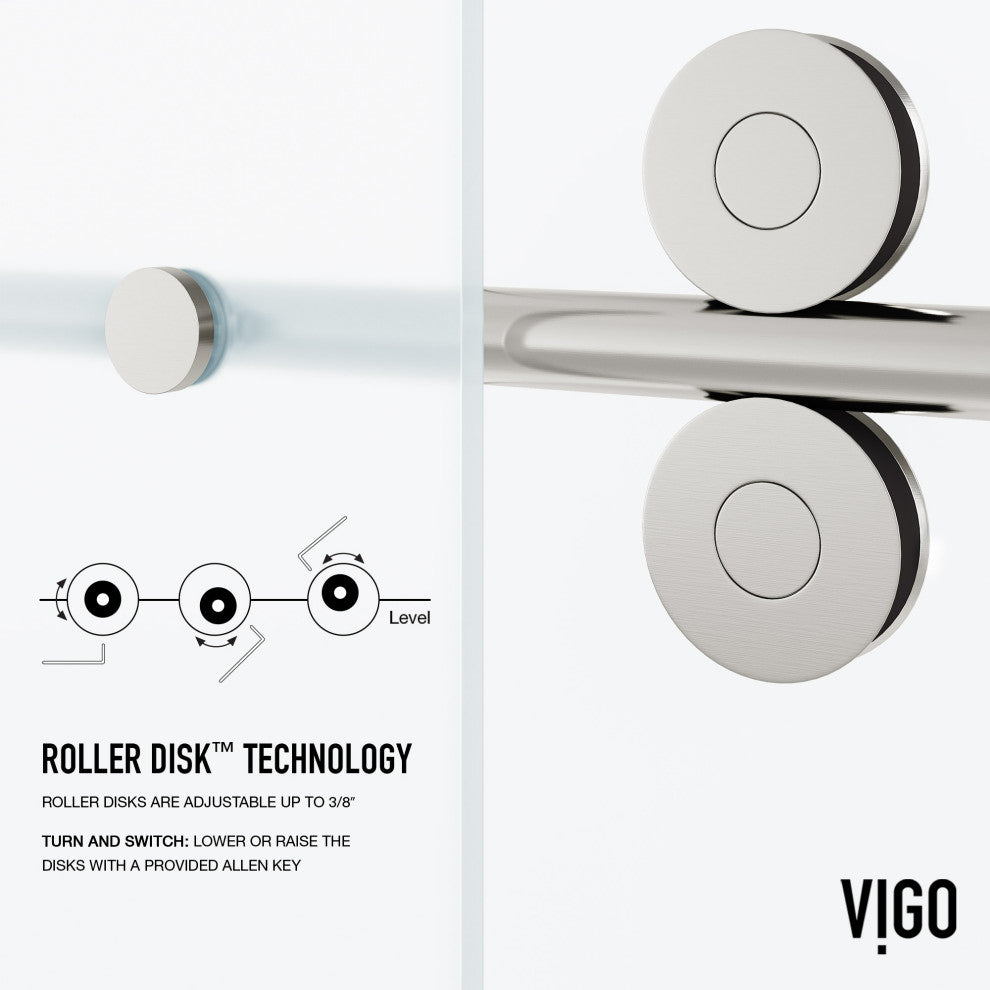 VIGO Elan 56" to 60" W x 74" H Frameless Sliding Shower Door, Stainless Steel, Left, Frosted Glass