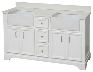 Zelda 60" Bathroom Vanity, White, Quartz, Double