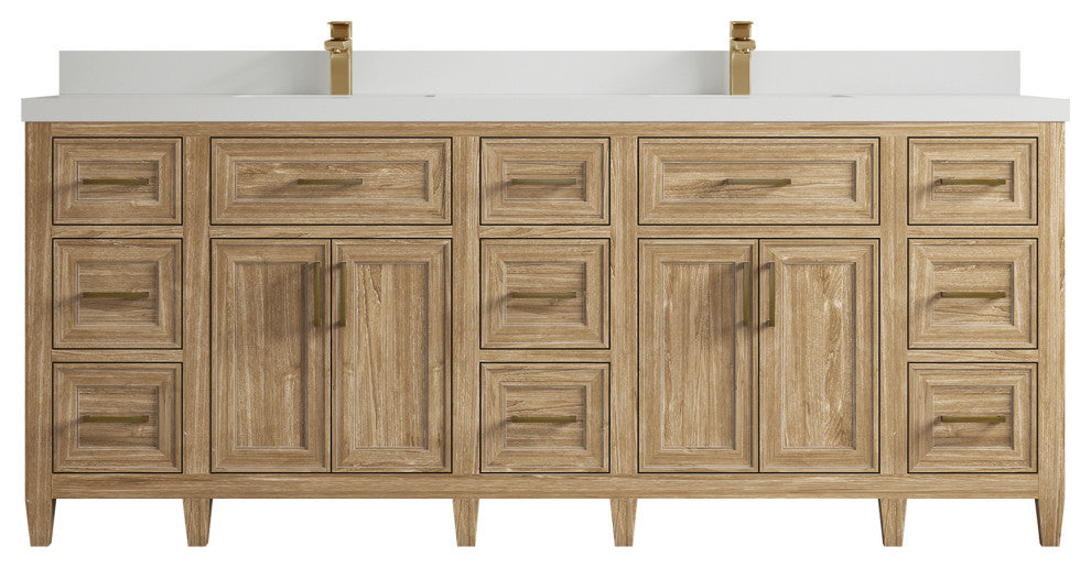 Santa Monica 84 Double Sink Bath Vanity in Whitewashed Teak 2" White Quartz