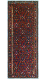 Fine Vintage Distressed Yale Blue/Red Runner, 3'9 x 9'7