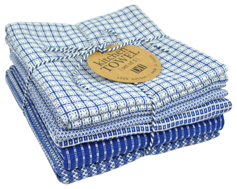 DII Assorted Blue Dishtowel, Set of 5