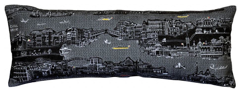 35" Black Venice Nighttime Skyline Lumbar Decorative Pillow
