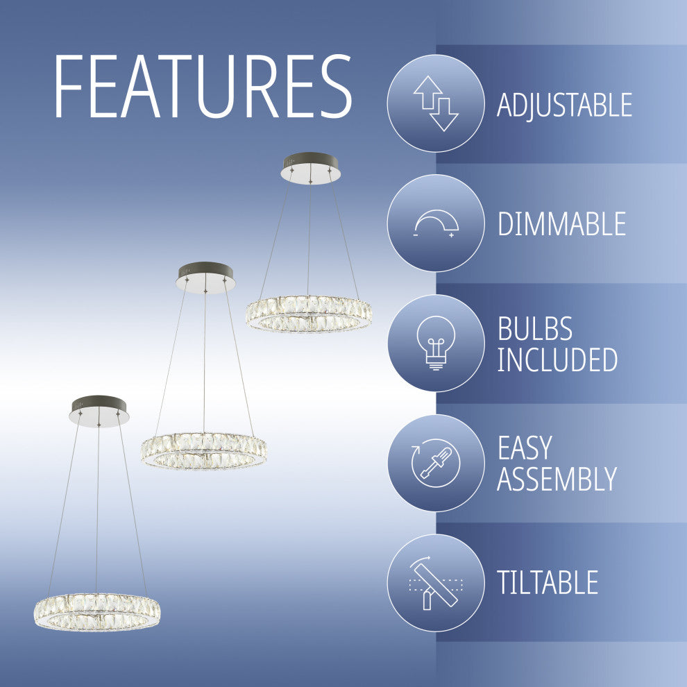 Reese 15.7" Adjustable Integrated LED Chandelier Pendant, Chrome