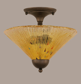 Semi-Flush With 2 Bulbs, 12" Gold Champagne Crystal Glass