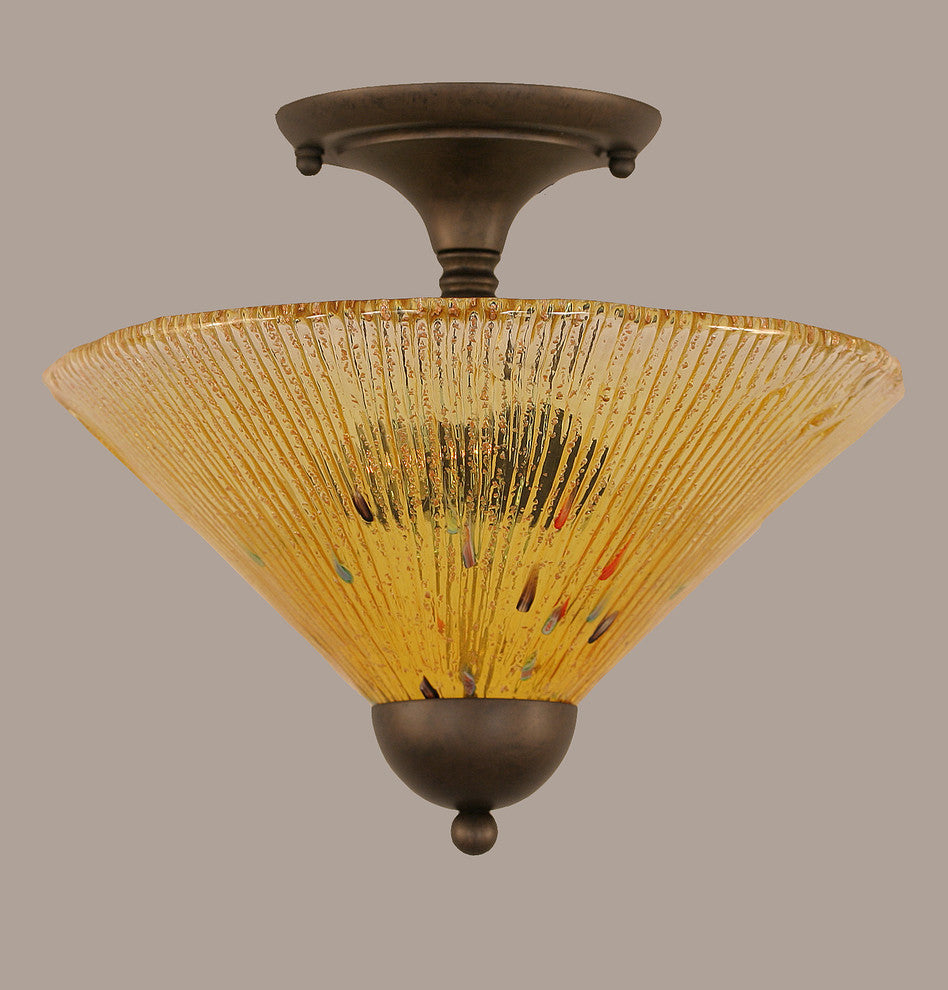 Semi-Flush With 2 Bulbs, 12" Gold Champagne Crystal Glass