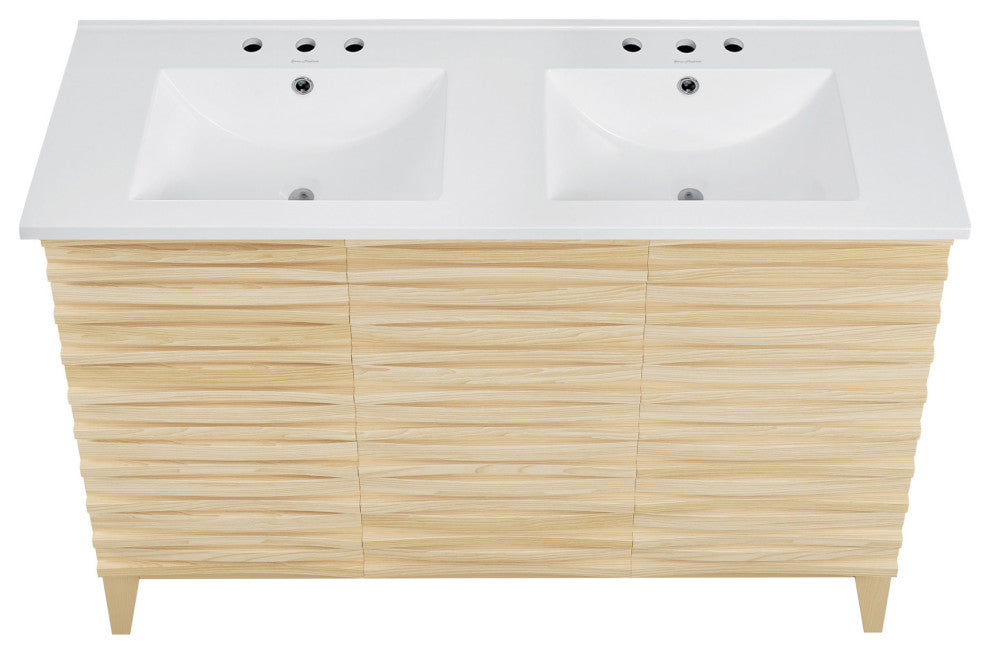 Cascade 48" Natural Oak, Bathroom Vanity With White, 3-Hole Sink Top