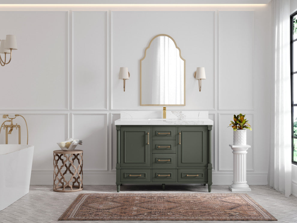 Aberdeen 48 Single Sink Bath Vanity in Pewter Green 2" Calacatta Nuvo
