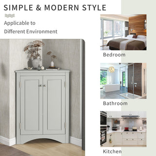 32" Wood 2-door Bathroom Corner Cabinet with Adjustable Shelves, Grey