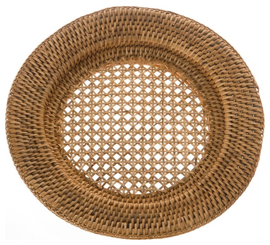Round Rattan Charger Plate, Honey-Brown, Set of 2