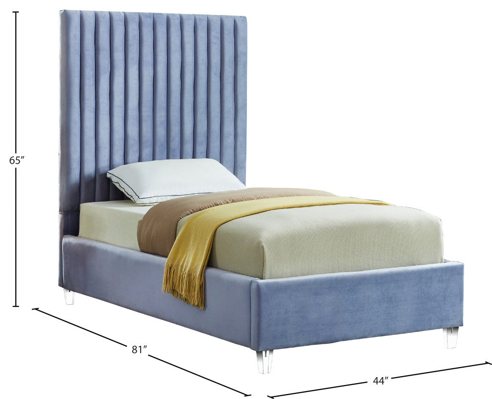 Candace Velvet Upholstered Bed, Sky Blue, Twin