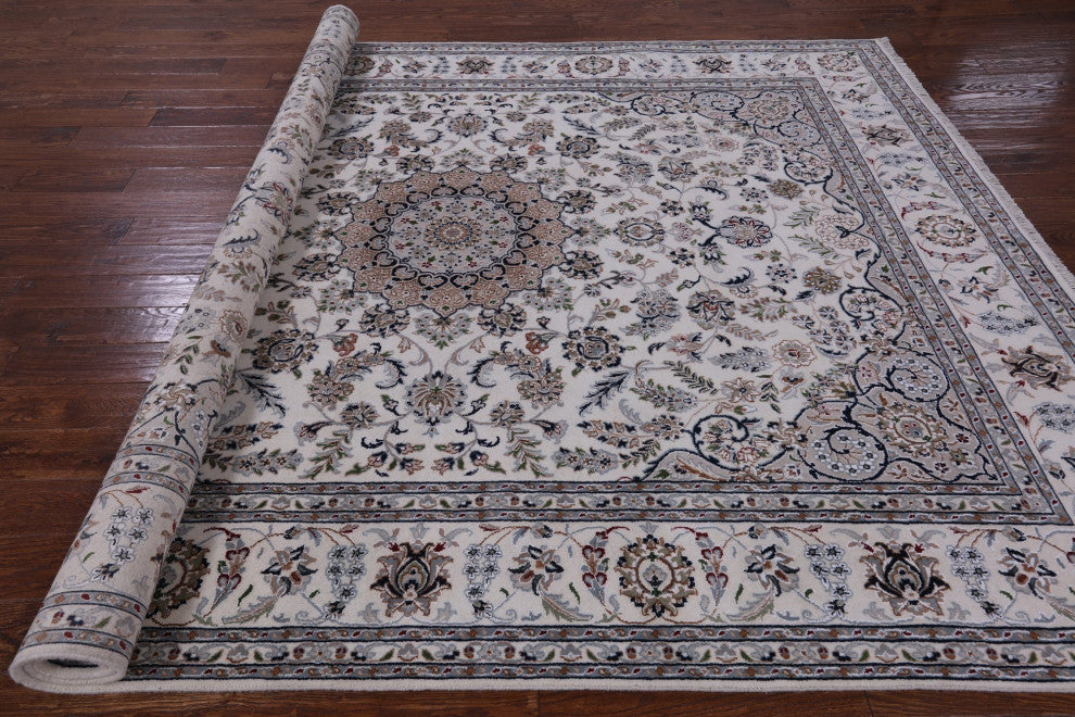 8' 1" X 10' 1" Wool and Silk Hand Knotted Persian Nain Rug Q8520