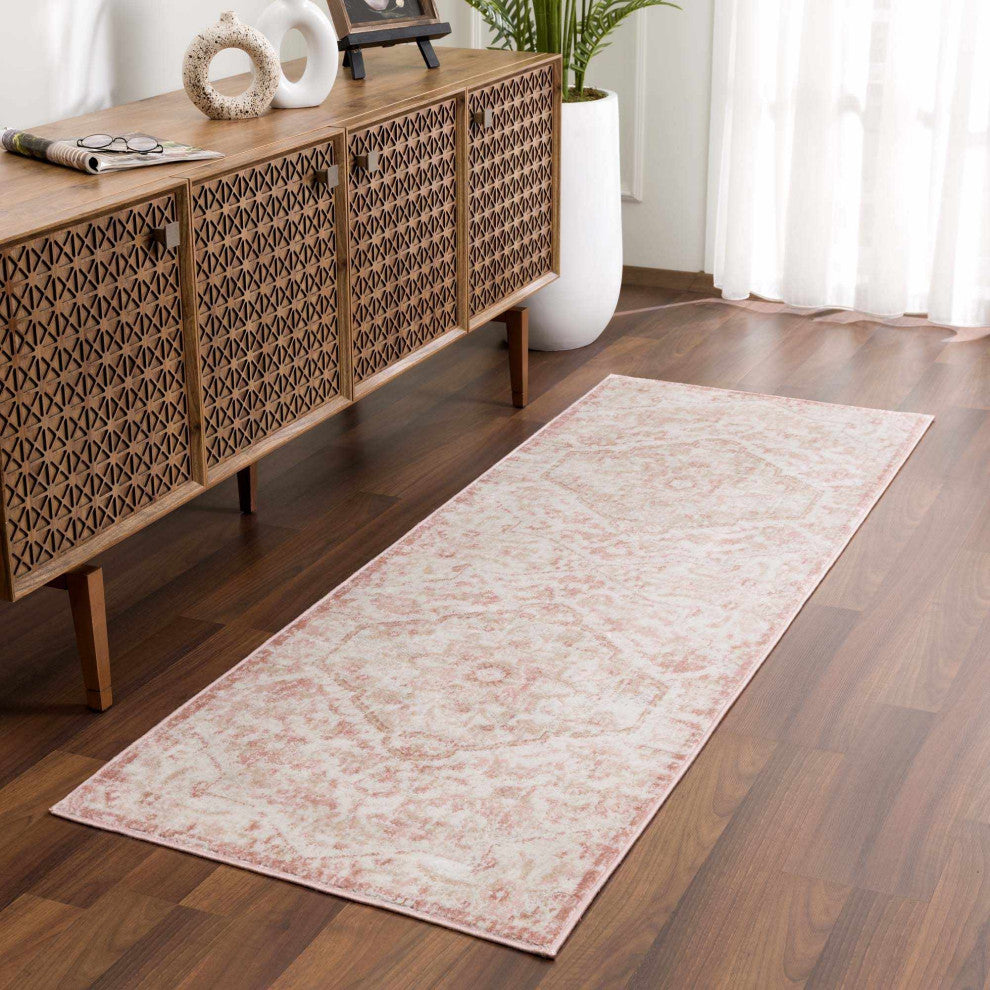 Hauteloom Leonora Area Rug, Pale Pink/Plum/Peach, 2'7"x10'