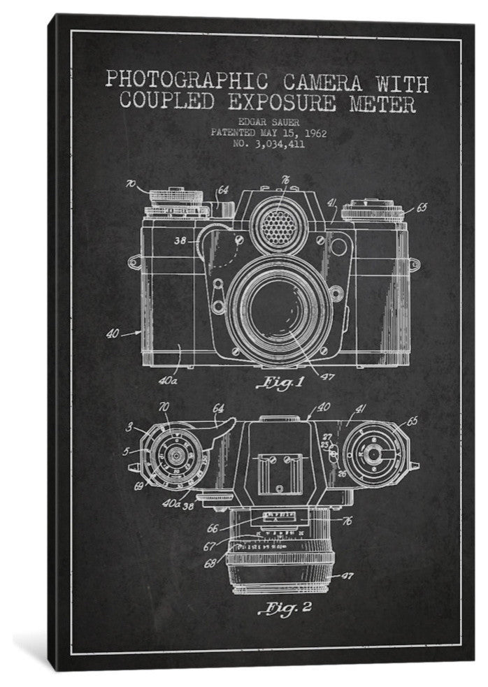 "Camera Charcoal Patent Blueprint" by Aged Pixel, 18"x12"x1.5"