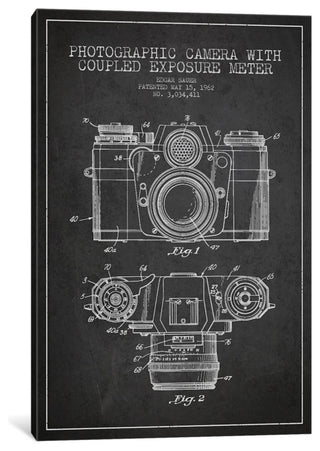 "Camera Charcoal Patent Blueprint" by Aged Pixel, 18"x12"x1.5"