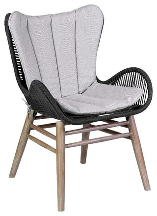 Armen Living Fanny Wood & Rope Outdoor Dining Chair in Natural/Charcoal