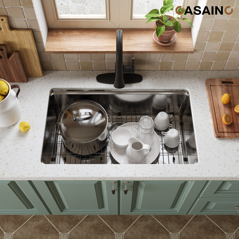 31in Undermount Kitchen Sink Single Bowl 18 Gauge Stainless Steel Workstation