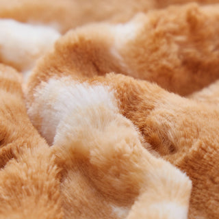 Luxury Pumpkin Orange Brown Rabbit Faux Fur Sherpa Throw Blanket, 50" X 60"