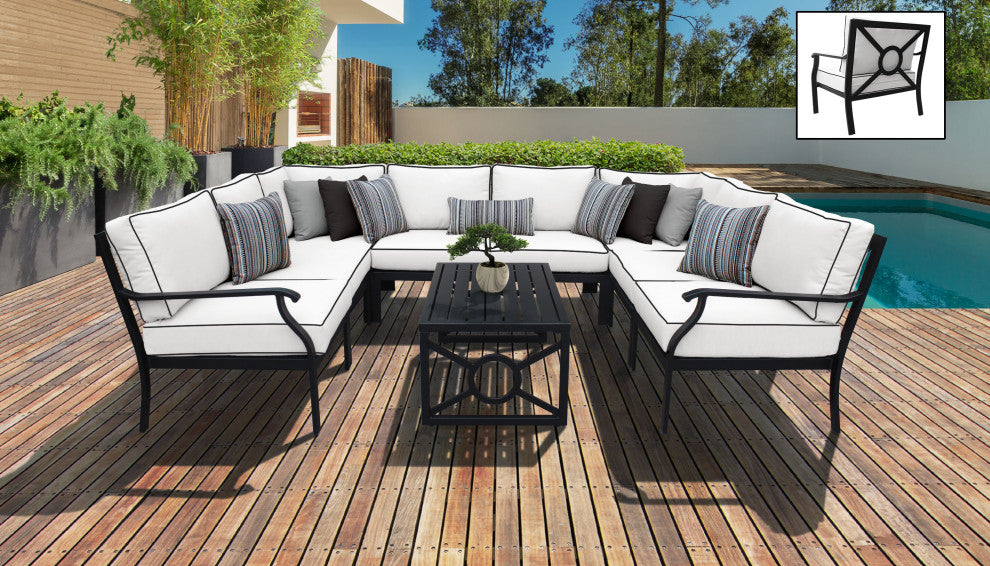 kathy ireland Madison Ave. 9 Piece Aluminum Patio Furniture Set 09c, Snow