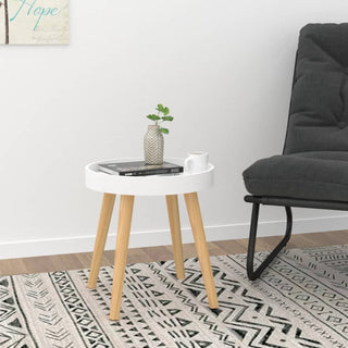 vidaXL Side Table Round Coffee Table White Engineered Wood and Solid Wood Pine