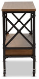 Industrial Style Wood and Dark Bronze Wheeled Console Table With Drawers