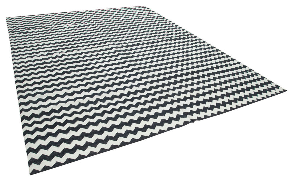 Rug N Carpet - Handmade Wool 8' 11'' x 11' 8'' Modern Design Dhurrie Kilim Rug