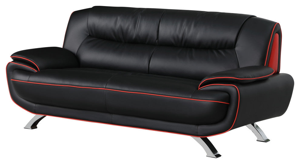 115" Sleek Black Leather Sofa Set
