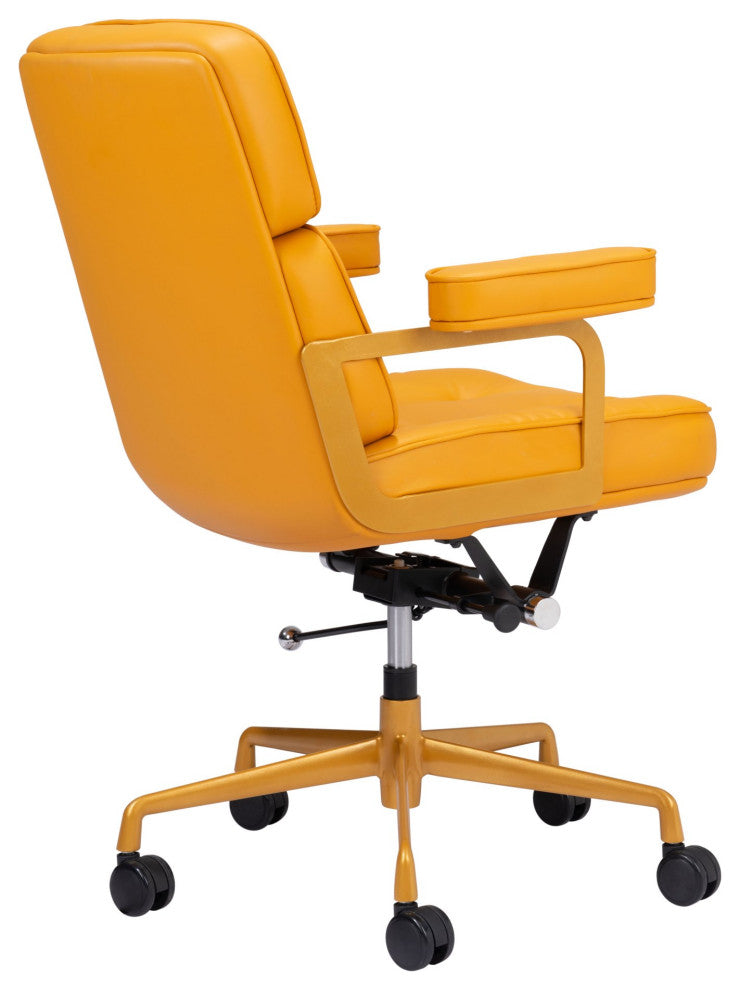 Computer Chair, Faux Vinyl Leather, Steel, Yellow, Mid Century Business Office