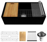 Karran 33 in. Single Bowl Workstation Fireclay Sink with Reversible Apron, Matte Black