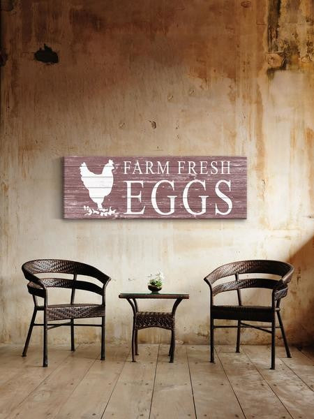 "Farm Fresh Eggs" Painting Print on White Wood, 45"x15"
