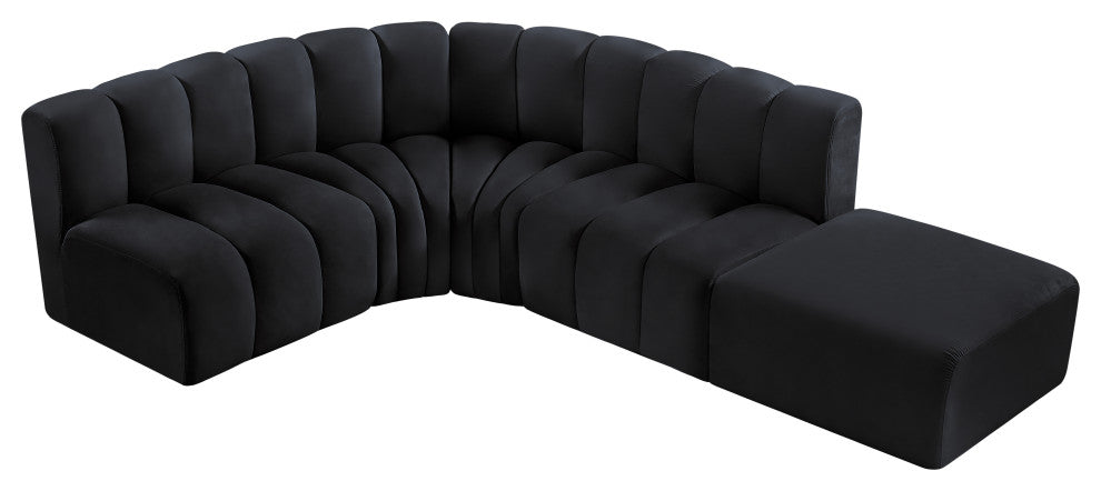 Arc Velvet Upholstered 5-Pc. L-Shaped Modular Sectional, Black