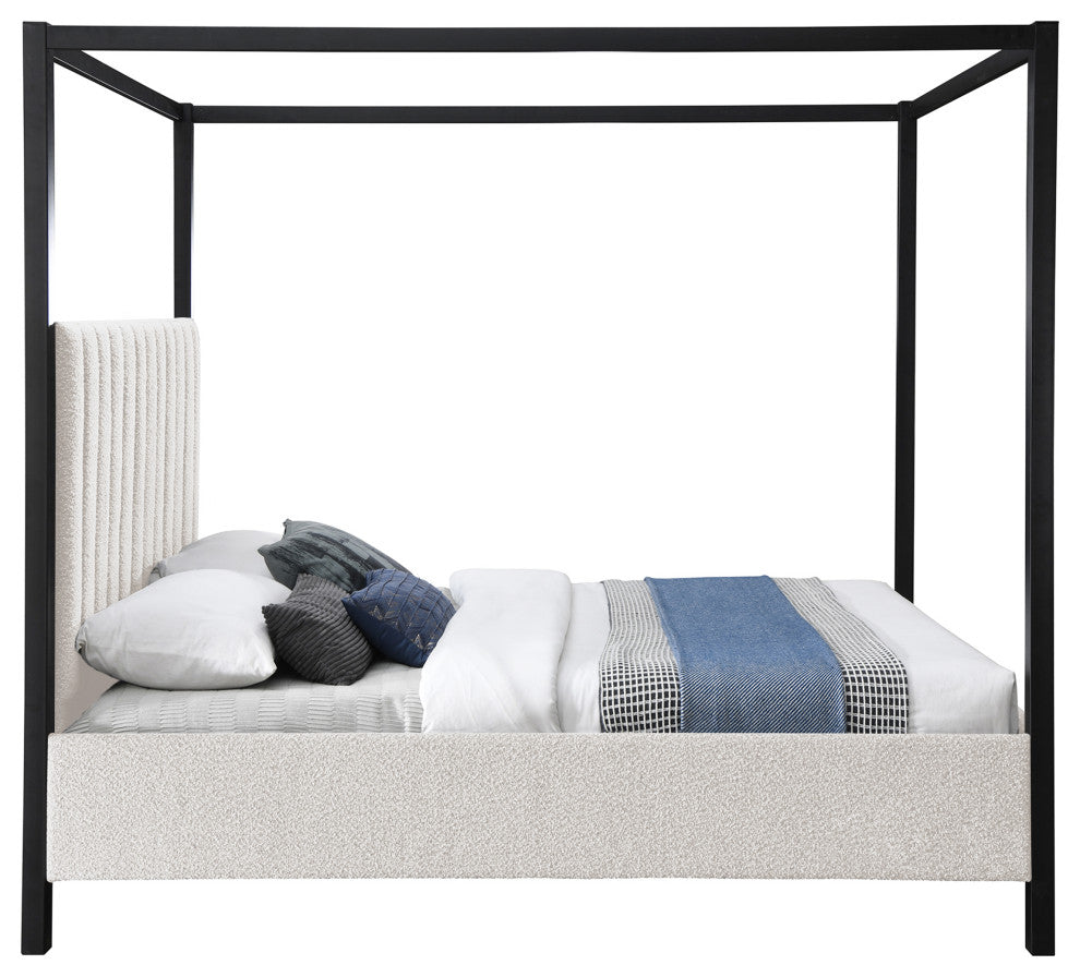 Kelly Boucle Fabric Upholstered Bed, Cream, King