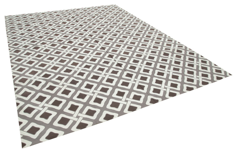 Rug N Carpet - Handmade Wool 9' 0'' x 12' 0'' Geometric Dhurrie Kilim Rug
