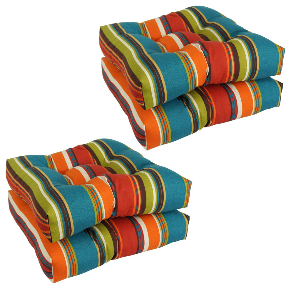 19" Squared Patterned Tufted Dining Chair Cushions, Set of 4, Westport Teal