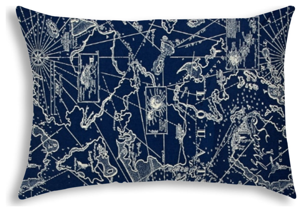 Navy Nautical Indoor Outdoor Sewn Lumbar Pillow