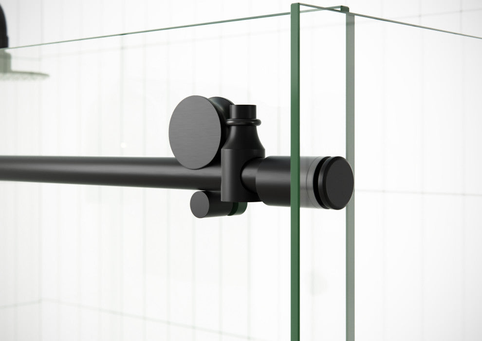56"-60"x34"x78" Frameless Sliding Shower Door With Return Panel, Matte Black