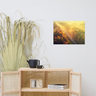 Sunrise Railroad Though Misty Forest Landscape Photo Loose Wall Art Prints, 18" X 24"