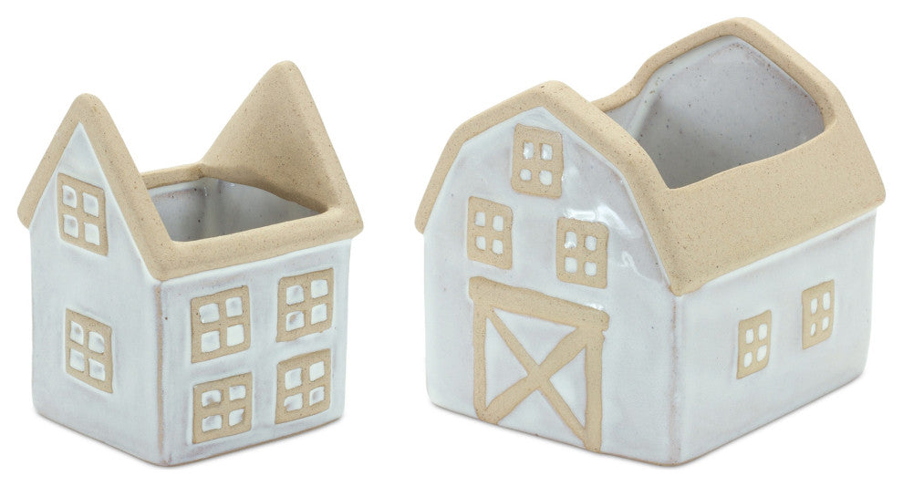 Porcelain House Planter, 2-Piece Set