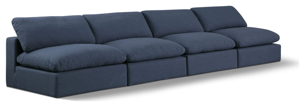 Comfy Upholstered Modular Sofa, Navy, 4-Piece: 4 Armless Chair, Linen Textured Fabric