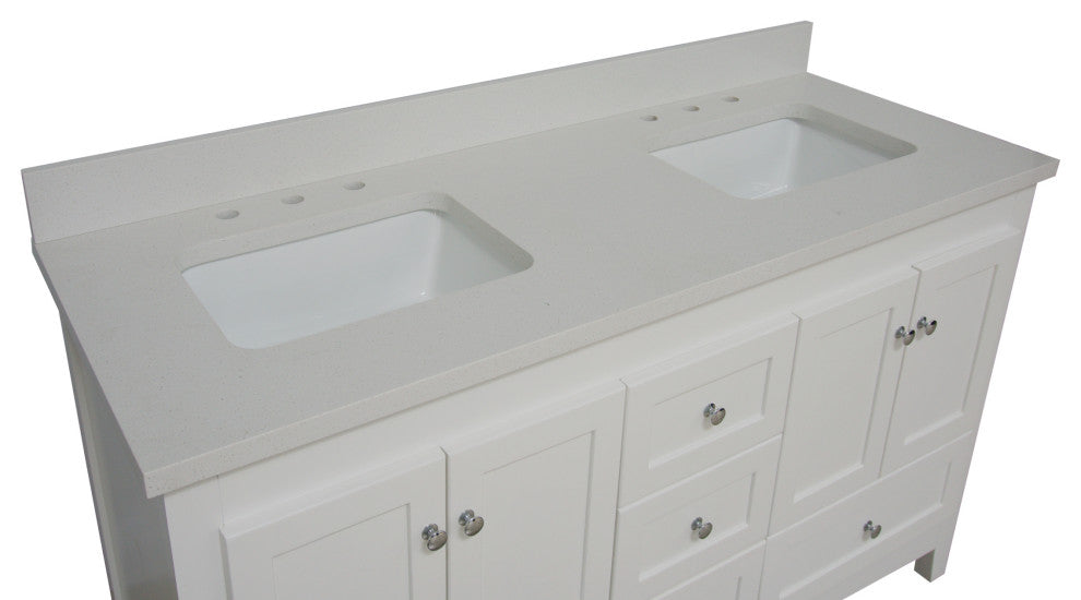 Abbey 60" Bath Vanity, Base: White, Top: Quartz, Double Vanity