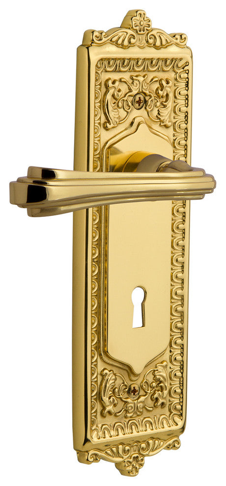 Egg & Dart Plate With Keyhole Fleur Lever, Unlacquered Brass, Left-Handed
