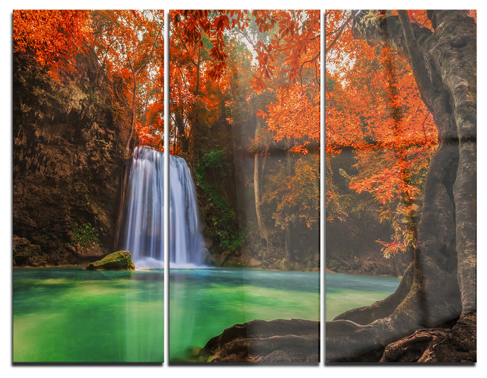 "Erawan Waterfall" Photography Glossy Metal Wall Art, 3 Panels, 36"x28"