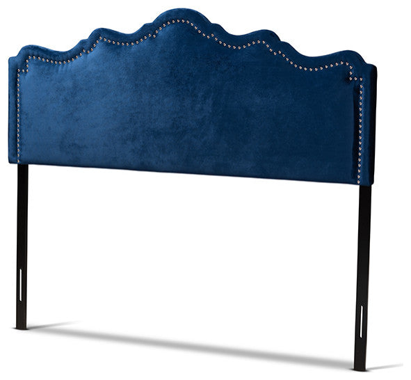 Nadeen Royal Blue Velvet Fabric Upholstered King Size Headboard